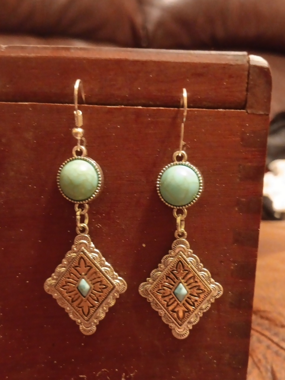 Gold-Tone Turquoise Drop Earrings - Women Jewelry
